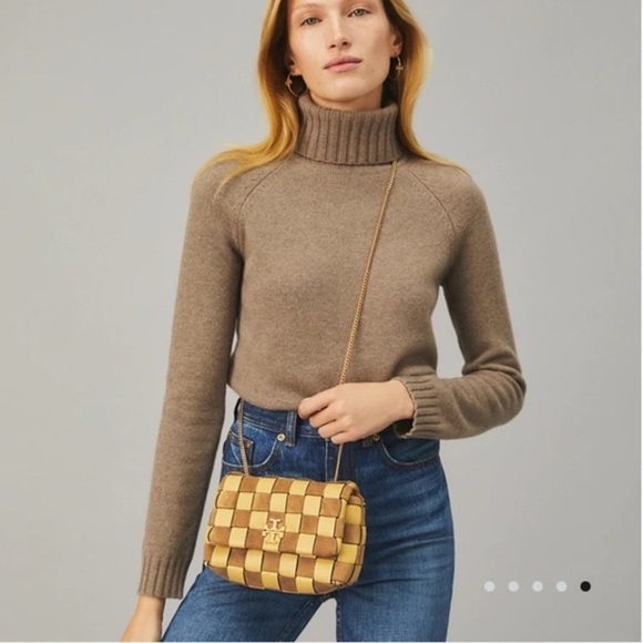 Tory Burch Kira Woven Check Print Mustard Crossbody - Picture 2 of 11